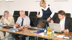 Das Berater-Team im KombiBus-Projekt: Prof. Dr. Heiner Monheim, Holger Michelmann, Anja Silvester, Dr. Christian Muschwitz (v. l. n. r.; Foto: raumkom))